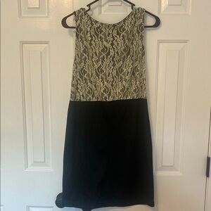 Lace and Black Sheath Mini Dress Sleeveless Scoop Neck | Sexy Back Cutouts